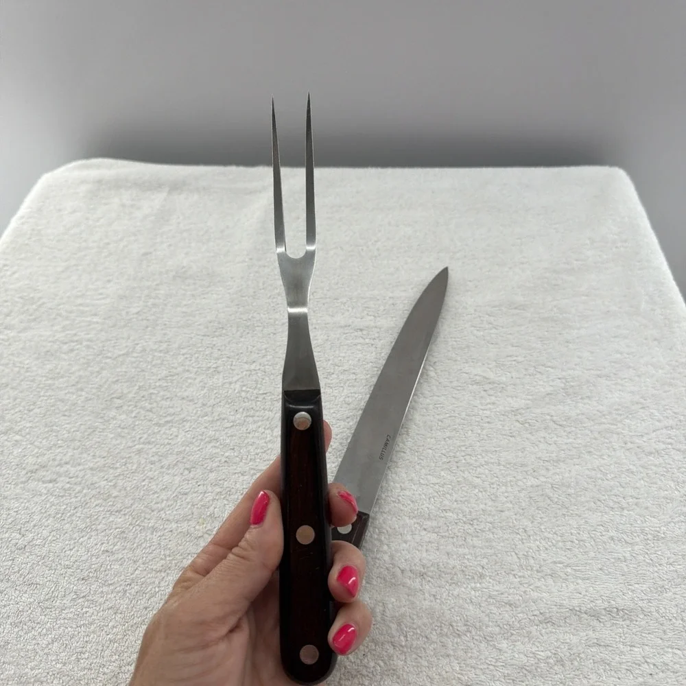 2-piece Stainless Steel Camillus USA Carving Knife Set. Wood Handles